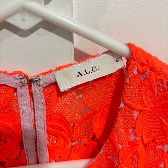 A.L.C Adriana Crop Top Floral Lace Scalloped Neon Orange - Picture 5 of 8